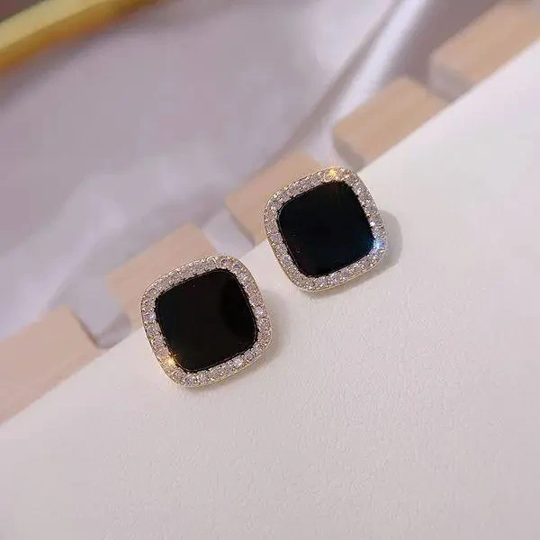 1 Pair Korean Trend Elegant Pave Zircon Geometric Square Stud Earrings