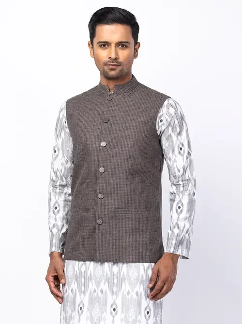 Brown & Black Textured Cotton Koti