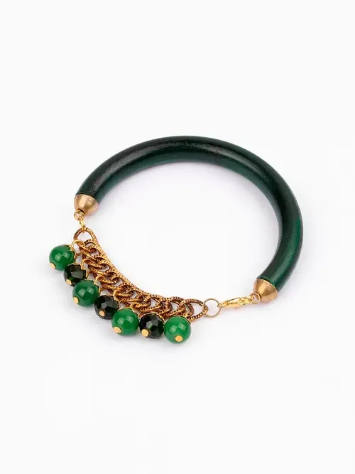 Green Beads Wooden Bracelet