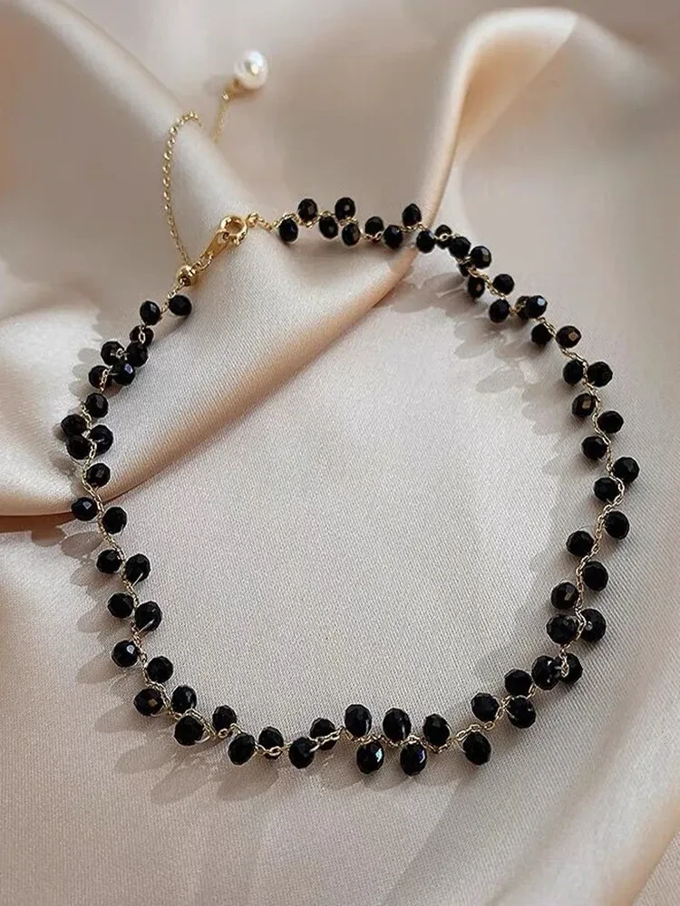Cold style black crystal necklace with pearl ball 0