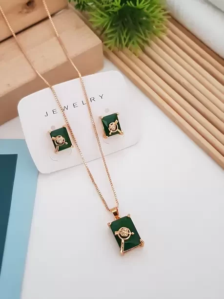 Gold-Plated Diamond Brass Pendant Set