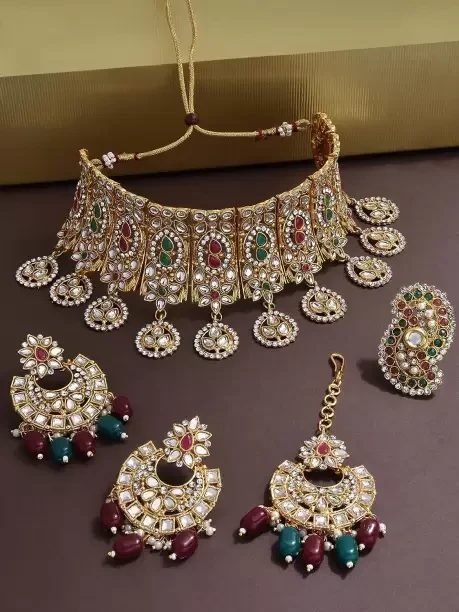 Alloy Gold-plated Multicolor & Multi Stone Jewellery Set