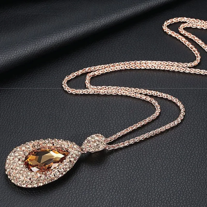 Long Chain Necklace with waterdrop Crystal 1