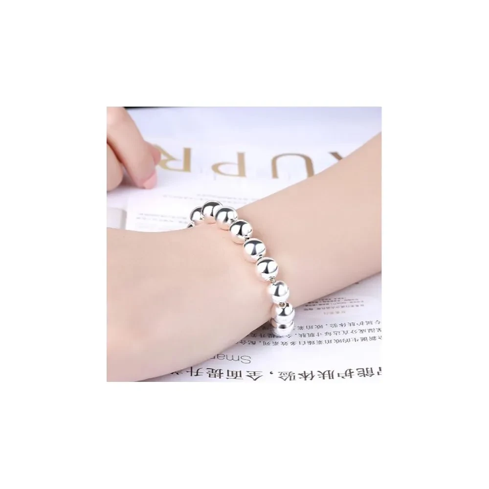 10mm Bead Ball & Silver Chain Pendant Bracelet For Women