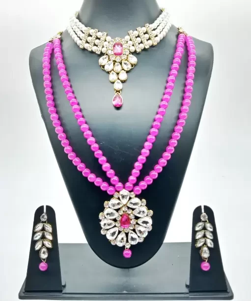 Crystal Pearl & Stone Combo Necklace Set 2