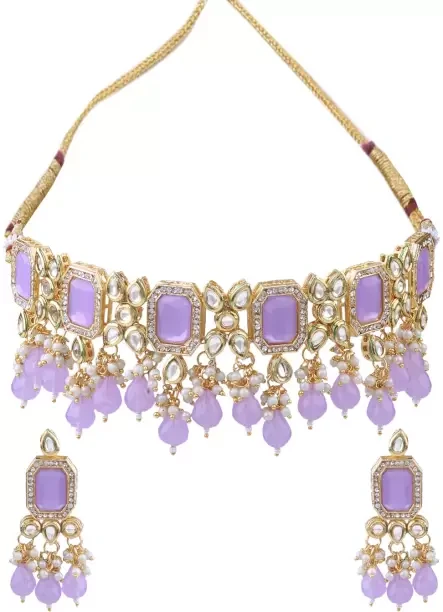 Alloy Gold-Plated Purple Jewellery Set