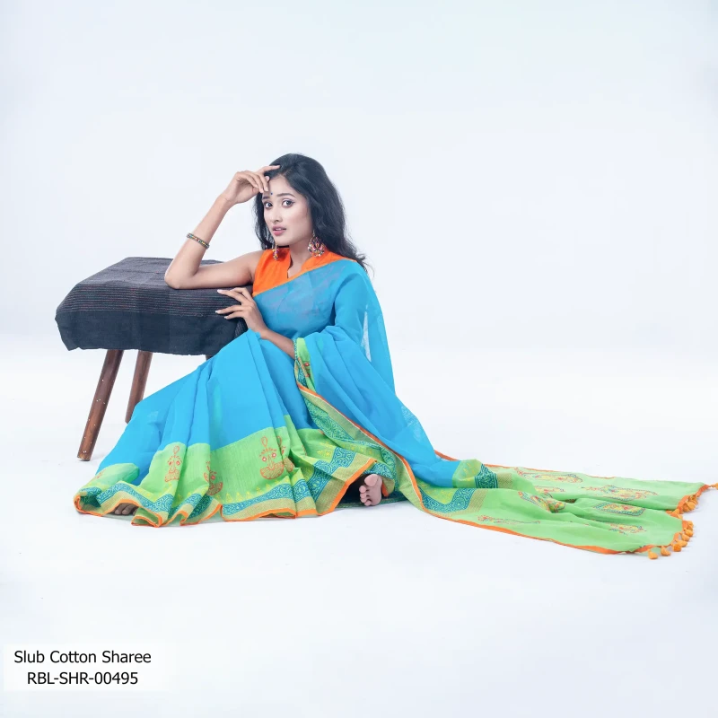 Slub Cotton Half Slik Sharee