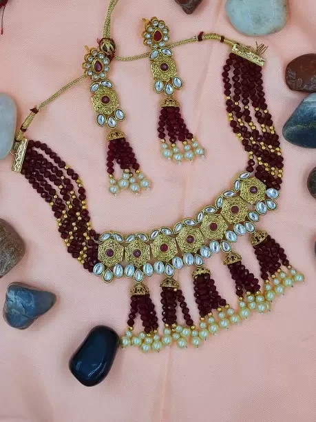 Zinc Gold-Plated Ruby Red Jewellery Set