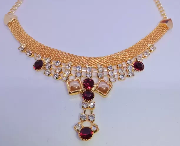Metal Stone Alloy Gold Plated Red Jewellery Set