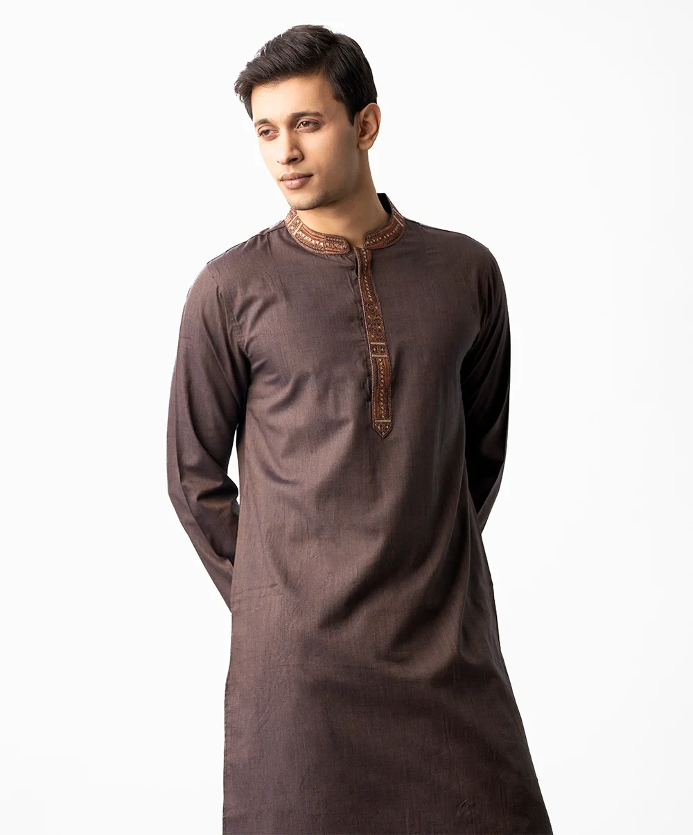 Brown Color Semi Fitted Panjabi