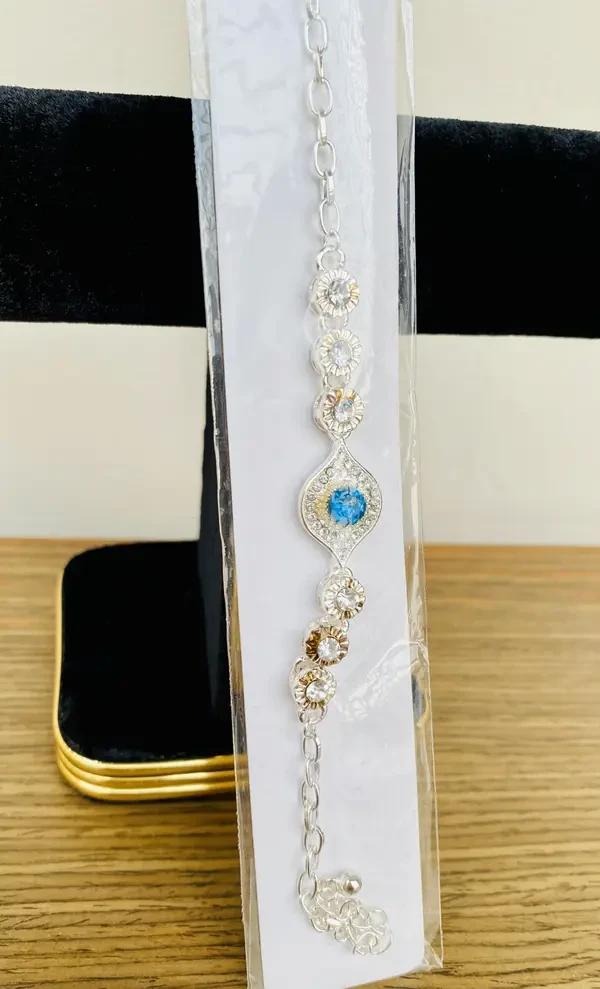 Buy Cyan Blue Gem Stone Silver Bracelet 0