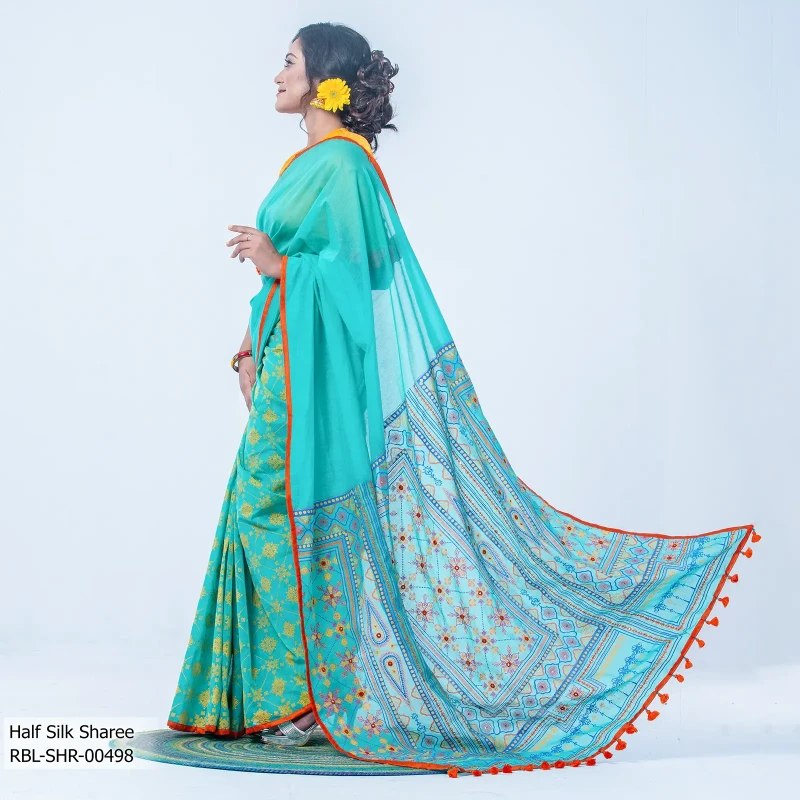 Screen Print Half Silk Sharee