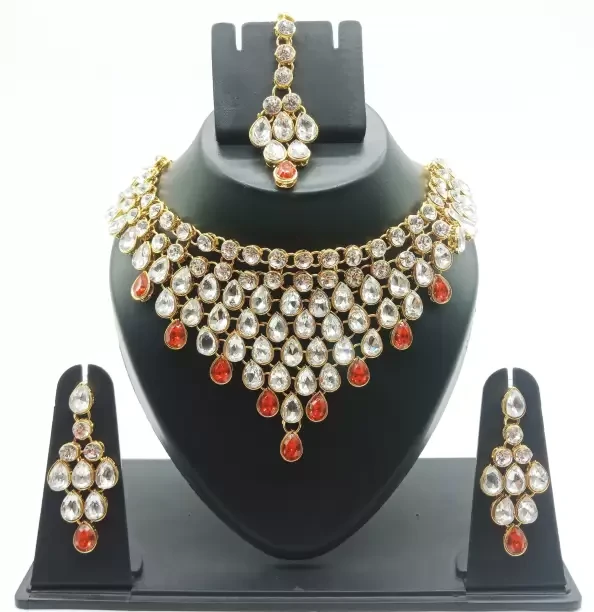 Tilak Glass Stone Necklace Set With Earrings