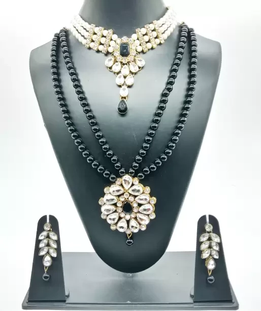 Crystal Pearl & Stone Combo Necklace Set