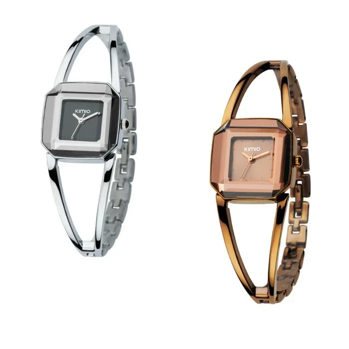 Kimio Hollow Silver Square Dial Ladies Watch 1