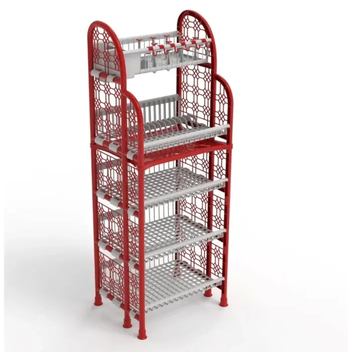 Hexagonal Standard Kitchen Rack 5 Steps Red & White Color