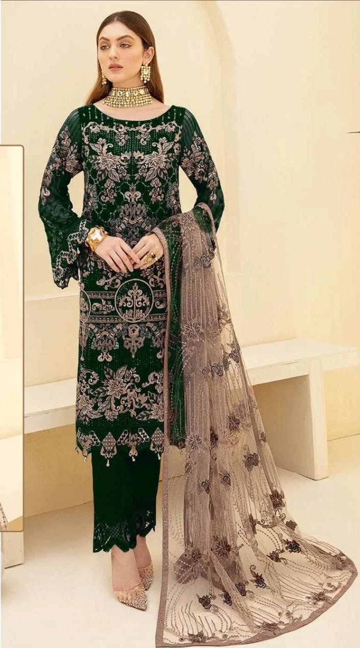 Semi Stitched Georgette Embroidered Three Piece 1