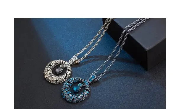 Long Chain Gemstone pendant Necklace with crystal 1