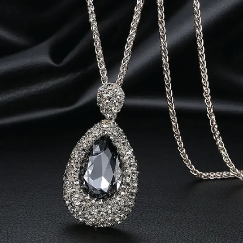Long Chain Necklace with waterdrop Crystal 2