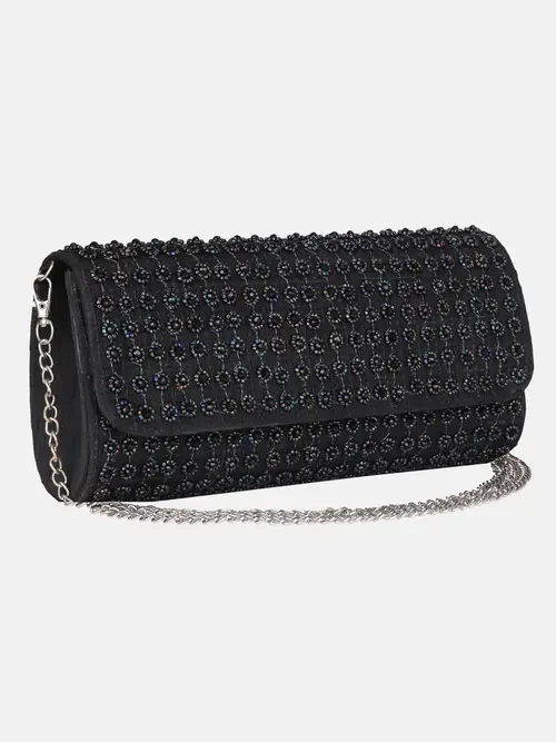 Black Erri Embroidered Dupioni Silk Purse