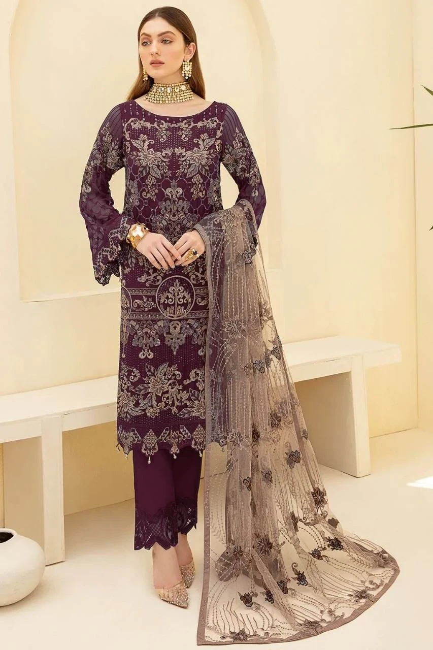 Semi Stitched Georgette Embroidered Three Piece