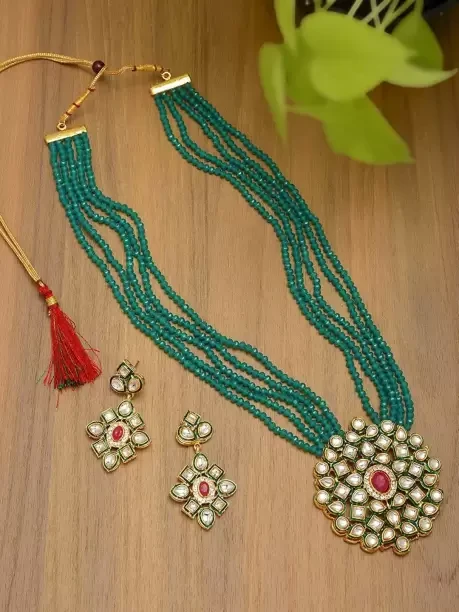 Stone Brass Green Jewellery Set