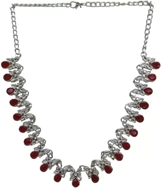 Alloy Rhodium Ruby Red Jewellery Set 3