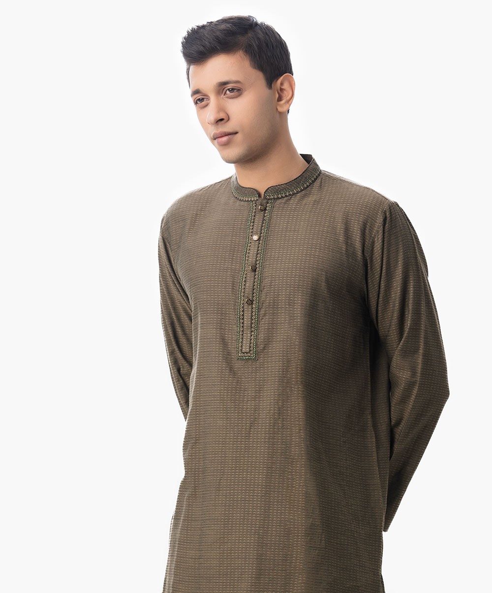 Green Color Jacquard Fabric Panjabi