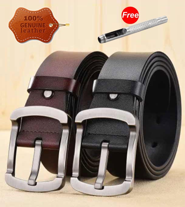 2 Pcs Round Style Genuine Leather Belt