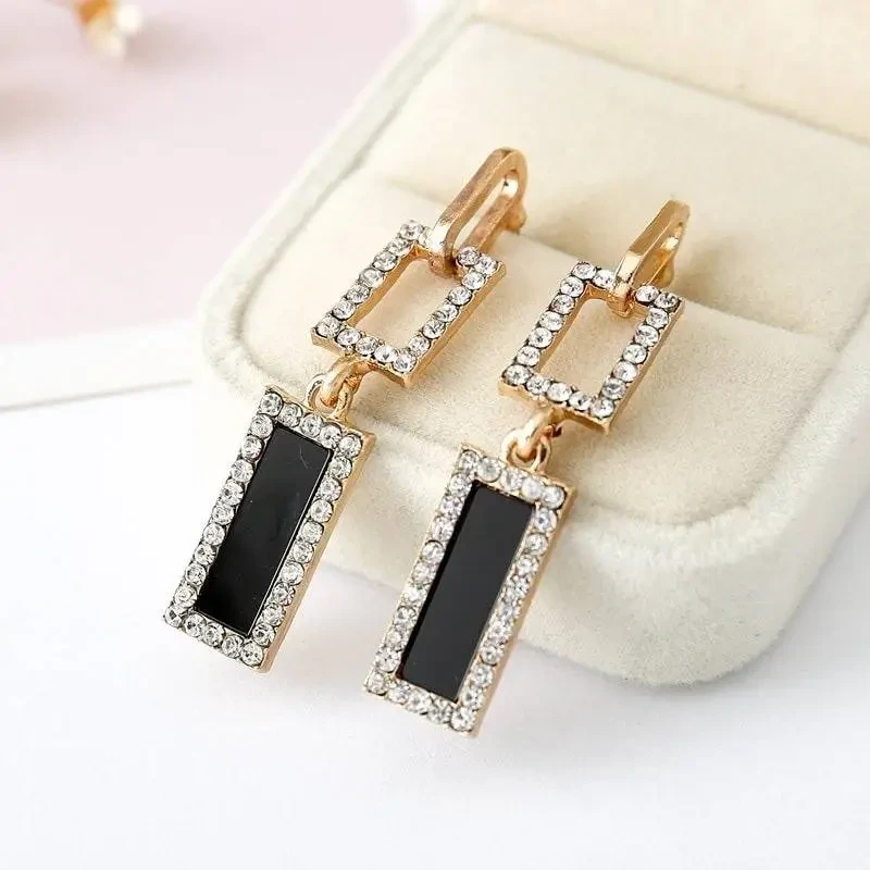 Square Shape Hoop Black Stone Earrings 0