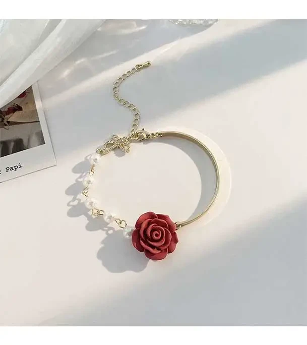 Korean Sweet Simple Flower and Pearl Bracelet for Girls 2