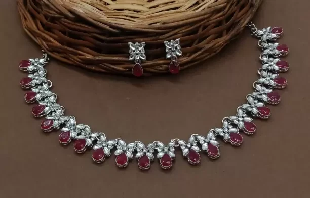 Alloy Rhodium Ruby Red Jewellery Set 0