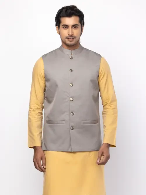 Grey Textured Cotton Koti