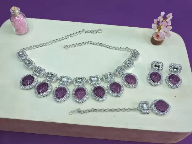 Alloy Gold-Plated Purple Jewellery Set