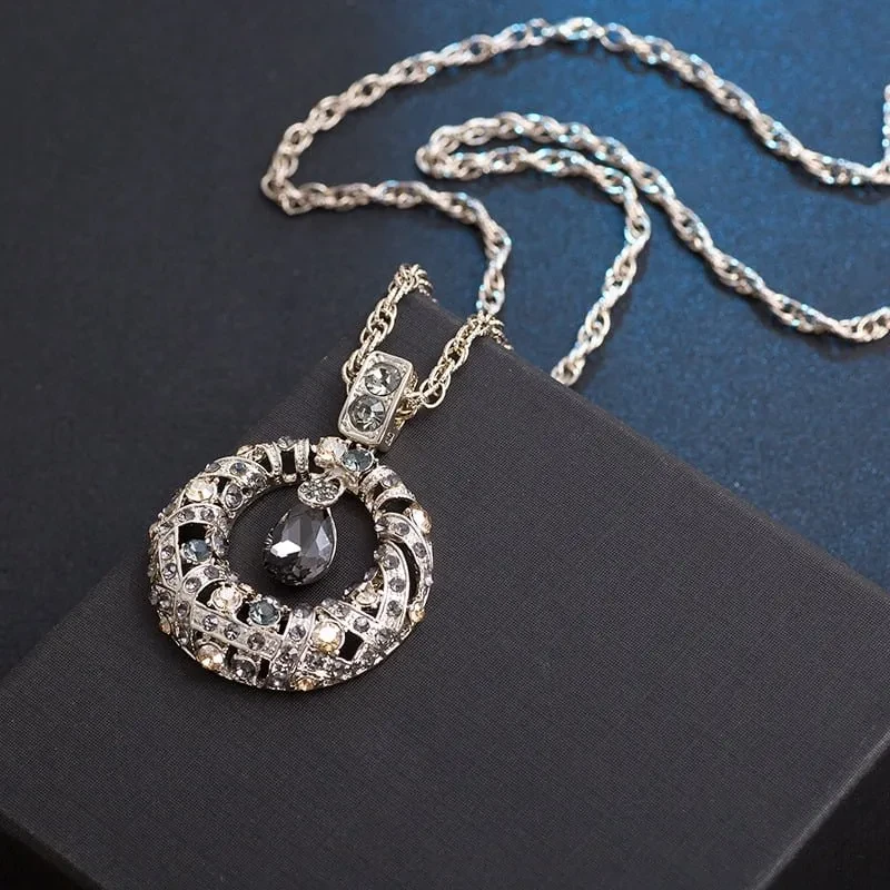 Long Chain Gemstone pendant Necklace with crystal 0