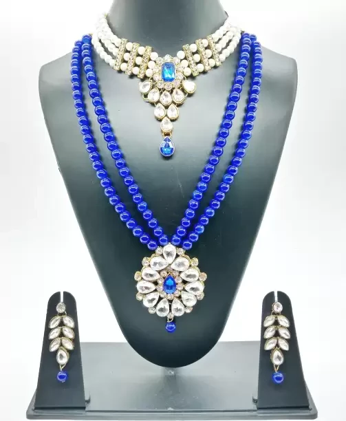 Crystal Pearl & Stone Combo Necklace Set 1