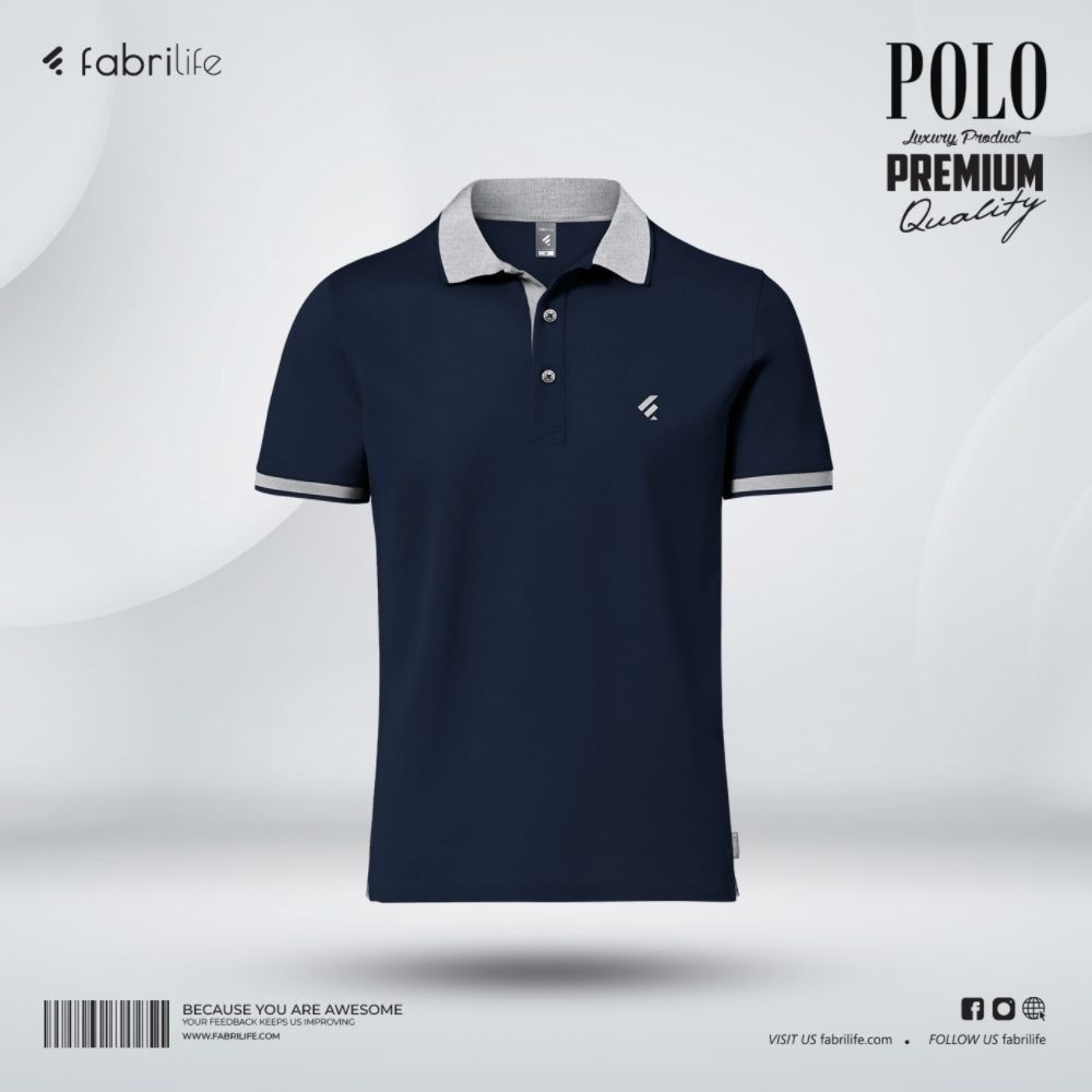Single Jersey Knitted Cotton Polo-Navy