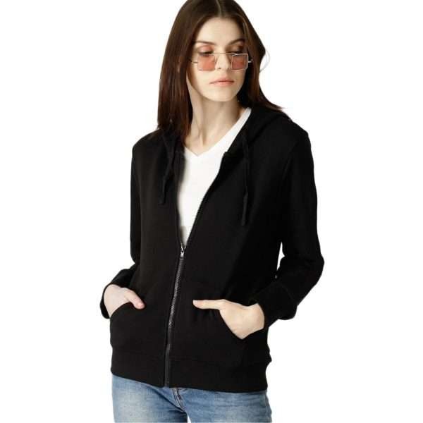 Basic Women's Stylish Black Zipper Hoodie
