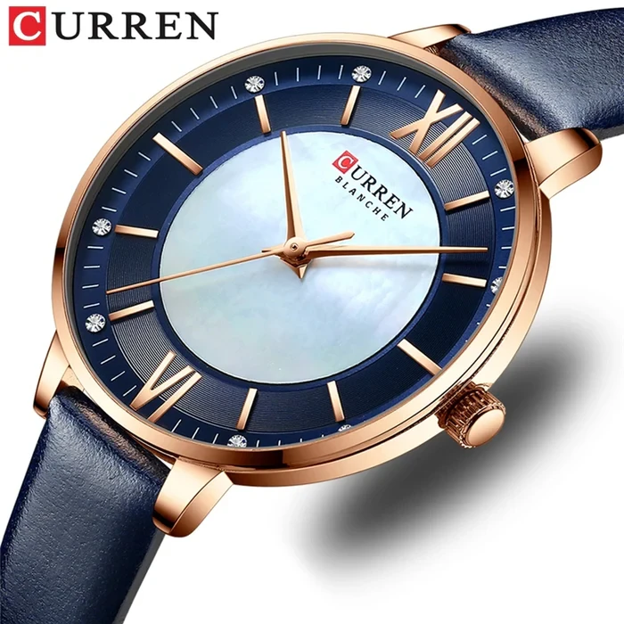 Curren Dark Blue Leather And Rose Gold Frame Watch 1
