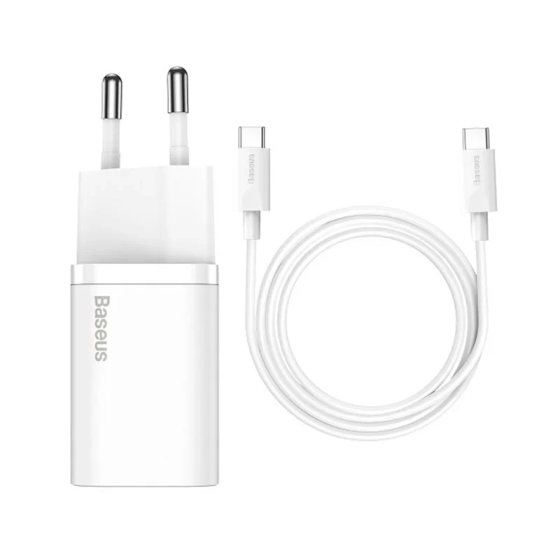 Baseus Super Si Quick Charger 1C 25W EU Sets Black (Type C To Type C Cable)