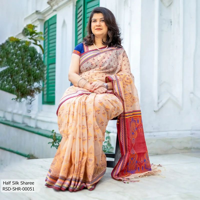Block Print Half Silk Sharee