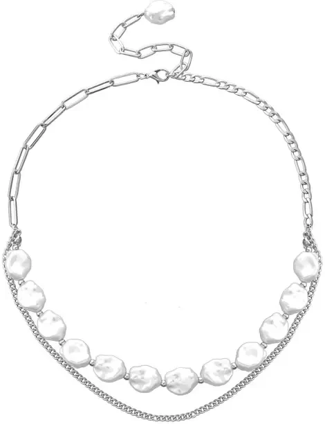 Silver Toned White Stone Multilayer Chain Designed Alloy Necklace