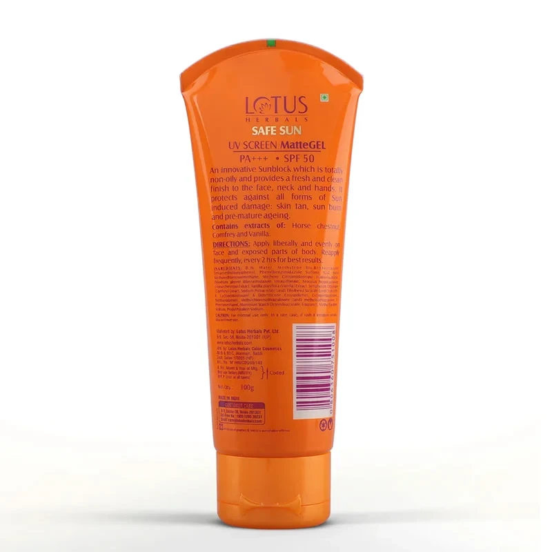 Lotus Herbal Safe Sun Block UV Screen Matte Gel PA+++ SPF50-100g 1
