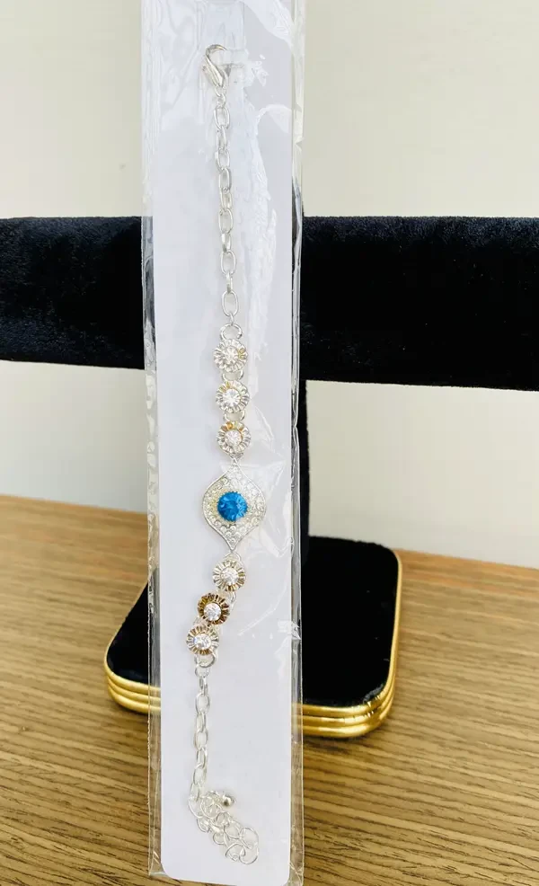 Buy Cyan Blue Gem Stone Silver Bracelet 1