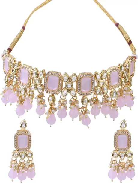 Alloy Gold Plated Pink Jewellery Set