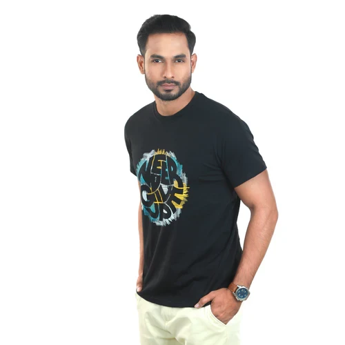 Screen Print Solid Color Men's T-Shirt 2