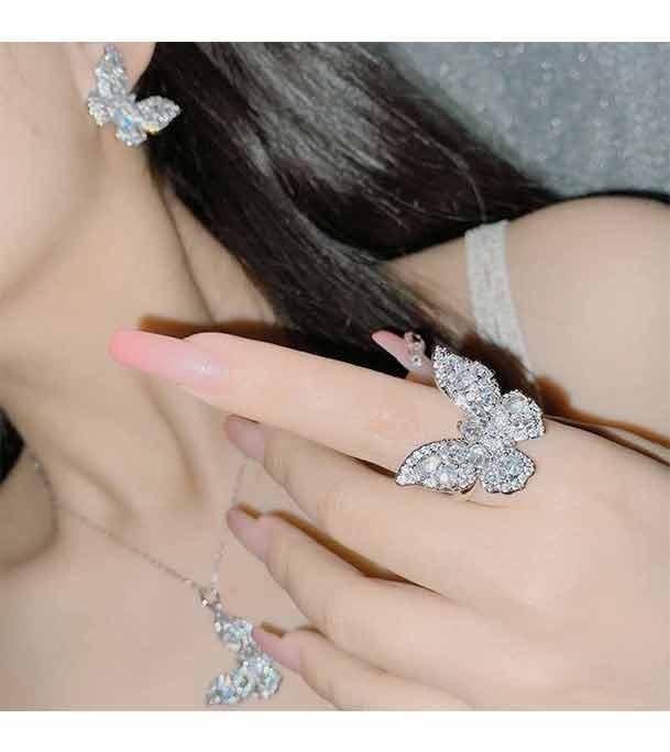Beautiful Butterfly Silver Color Pendant Set For Girls and Women 0