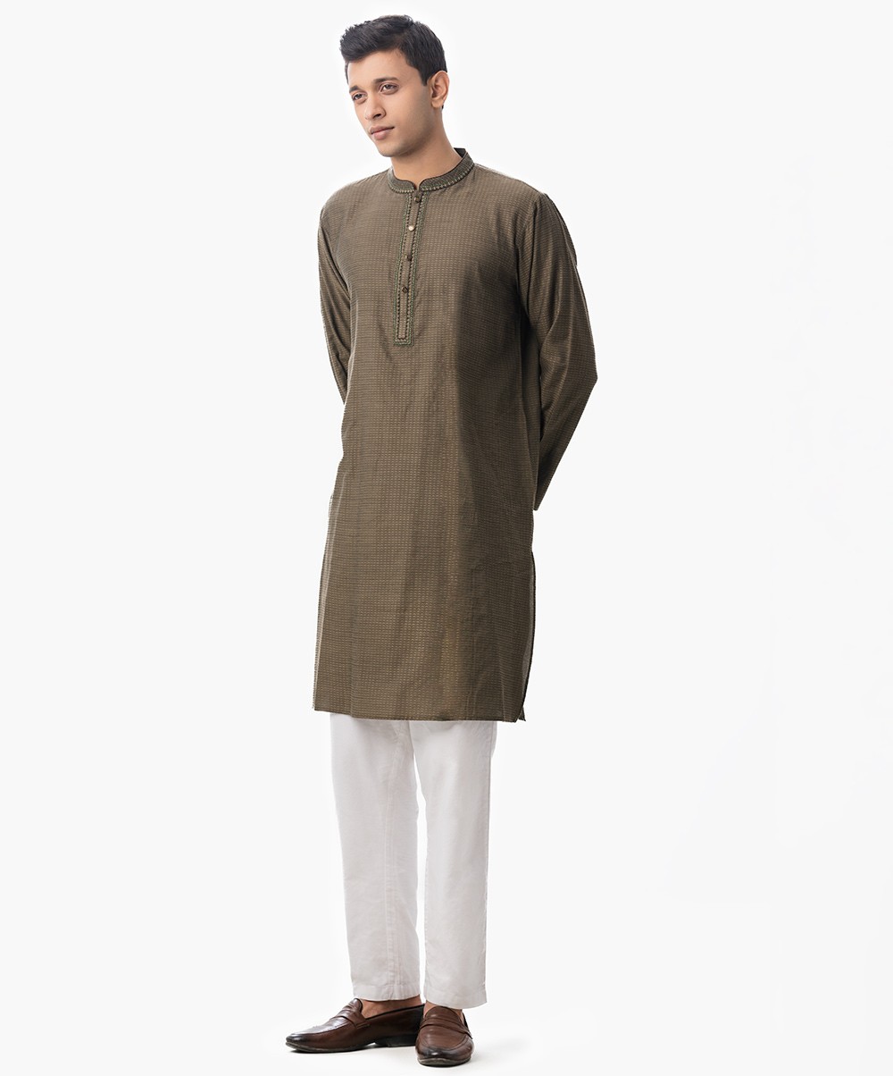 Green Color Jacquard Fabric Panjabi 0