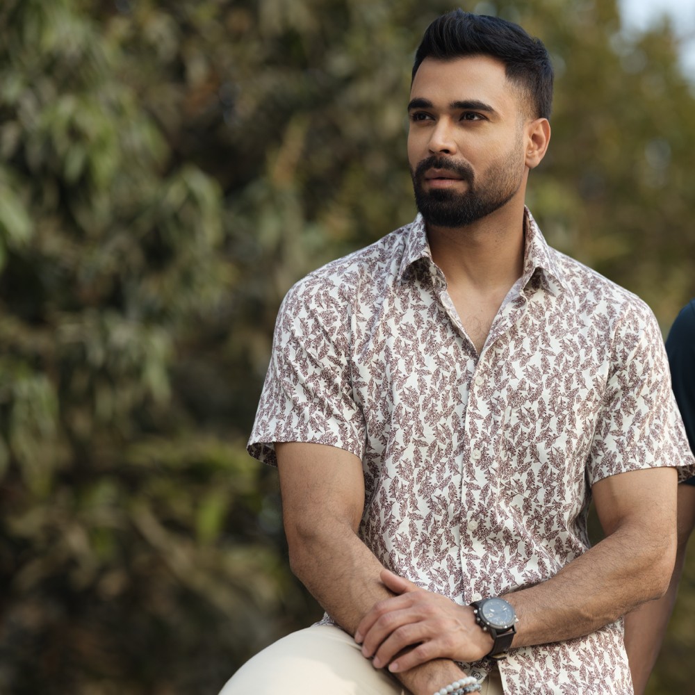 Men's Off White Printed Half Sleeve Hawaiian Shirt