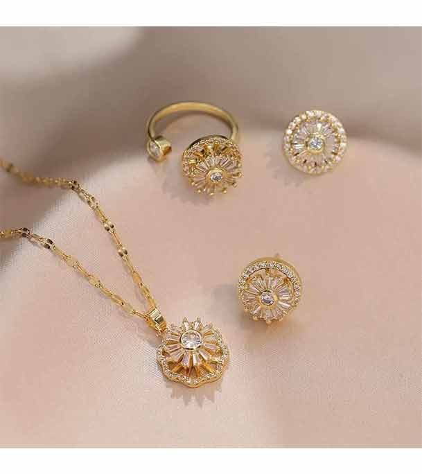 Richly Adorned Pendant with Ring And Earrings 0